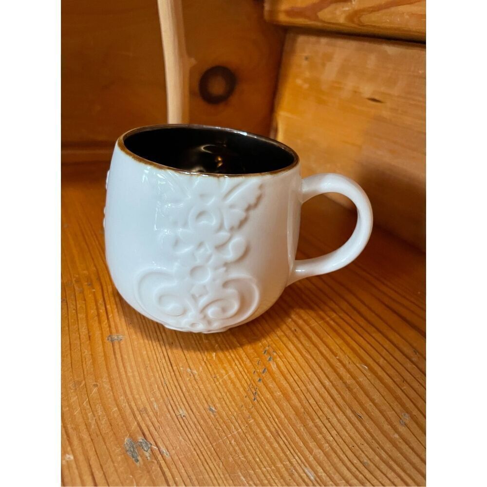 Starbucks 2013 Casi Cielo White Embossed Floral Bronze Coffee Cup Mug